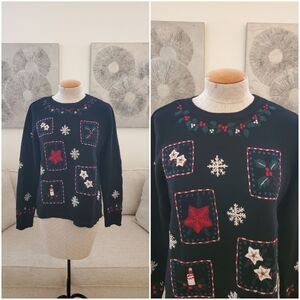 Charter Club  Embroidered Decorations Holiday Christmas Sweater Size M